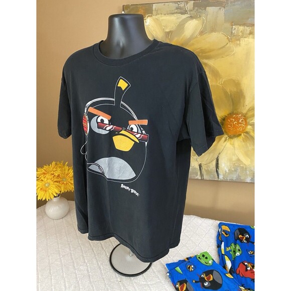 Angry Birds 2009 Black Graphic Print Shirt An Blue Pajama Pants Set Size L - Picture 4 of 16